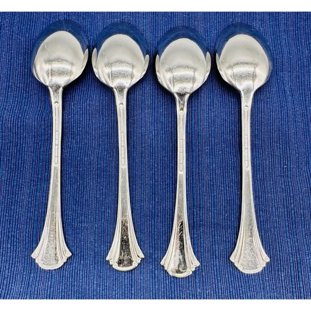 Reed and Barton‎ Cortland Soup Spoon Glossy Stainless Flatware 7 inch Lot of 4